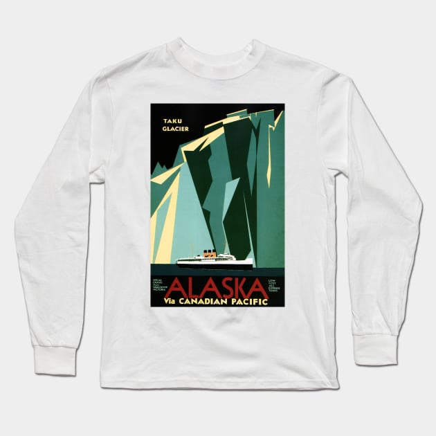 Alaska Taku Glacier Art Deco Advertisement Vintage Steamship Long Sleeve T-Shirt by vintageposters